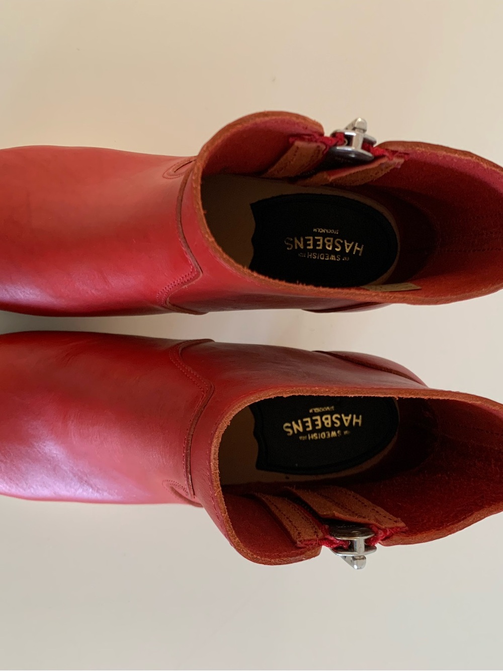 Swedish Hasbeens Red Leather Zip Clog Booties - Picture 3 of 5
